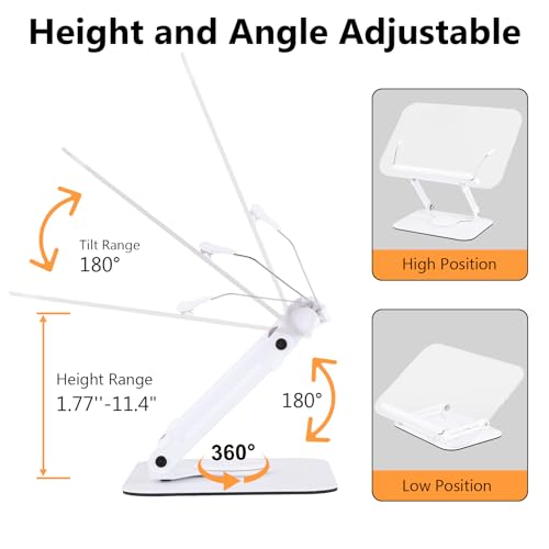 ASIEIT Book Stand for Reading, Acrylic Adjustable Book Holder with 360¡Æ Rotating Bases & Elastic Page Clips, Foldable Desktop Riser, Multifunctional Display Stand for Bible, Laptop, Recipe, Textbook