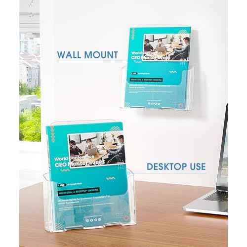 KTRIO Acrylic Brochure Holder 8.5 x 11 Clear Flyer Display Stand, Plastic Literature Holder for Trifold Brochures, Magazines, Menus, Pamphlets, Booklets, Documents, Desk or Wall Mount, 2 Pack