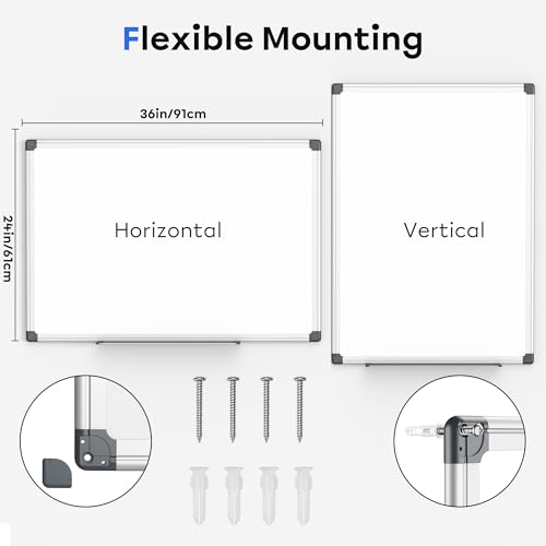 VUSIGN Magnetic Whiteboard, 36" x 24" Dry Erase Board for Wall, Silver Aluminum Frame, Hanging or Mounted White Board for Office, Home, School, Meeting
