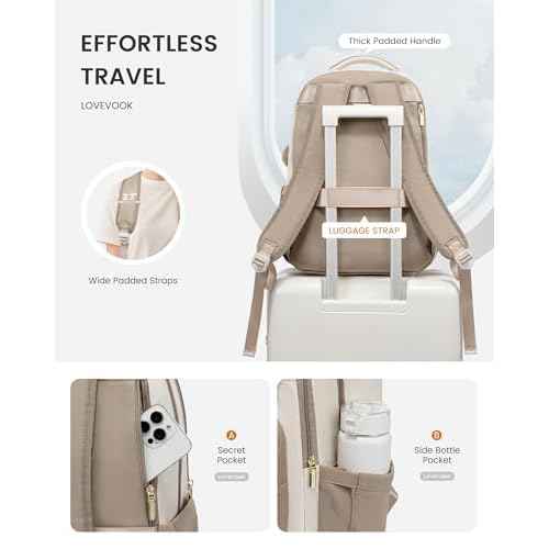 LOVEVOOK School Backpack for Teen Girls, Cute Student Backpack Purse Kid Bookbag for 14-16 Teenage, Back to School Backpacks Fit 15.6 Inch Laptop, Large College Travel Bag, Beige-Khaki