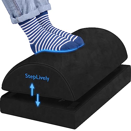 StepLively Foot Rest for Under Desk at Work, Comfortable Foot Stool with 2 Adjustable Heights, Footrest with Washable Cover, for Back & Hip Pain Relief, Suitable for Office, Home, Car, Black, X-Large