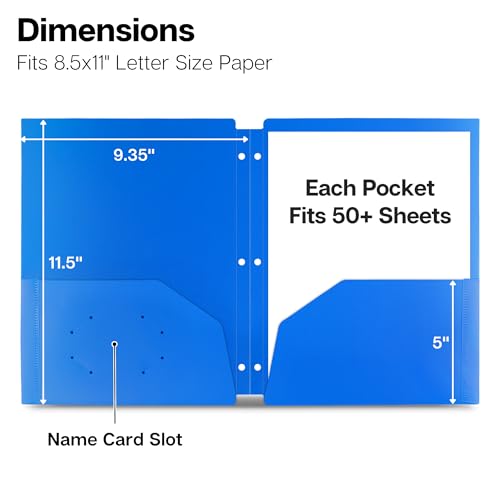 Dunwell Assorted 6-Pack 2-Pocket Folders for 3-Ring Binders, 8.5x11