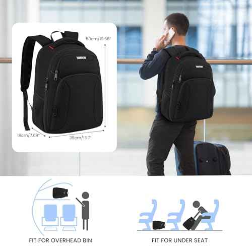 YAMTION Backpack for Men Laptop Backpack with USB Charging Port for Work,School Backpack Waterproof for Teen Boys, Black Travel Backpack