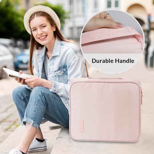 SUNEE Zippered Binder Bag with Handle, 2-Inch 3-Ring O-Ring, 500-Sheet Capacity, Includes Zip Pocket, 5-Tab Expanding File Folder, Multi-Pocket Organizer Binder for Middle School, Pink Lotus