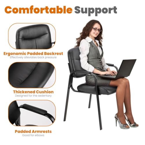 Reception Chairs, Leather Conference Room with Padded Arms and No Wheels for Professional Office Meeting Spaces and Guest Seating£¬Black-1 Pack