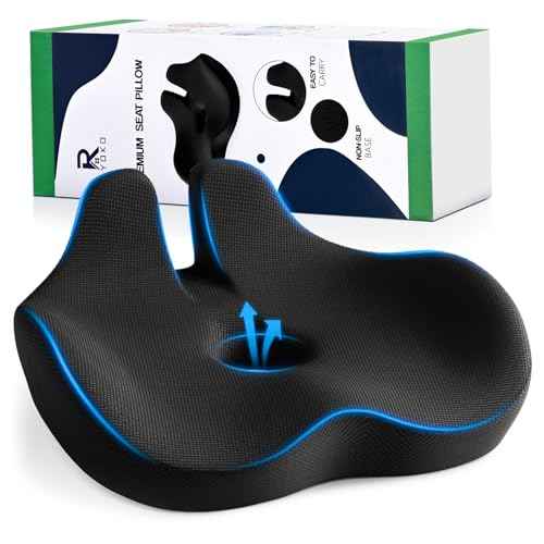 Ryoko Seat Cushion, X Large Memory Seat Cushion for Office Chairs, Car Seat, Airplane, Wheelchair, Pressure Relief Sciatica and Tailbone Pain Relief for Long Sitting Office Workers, Car Drivers