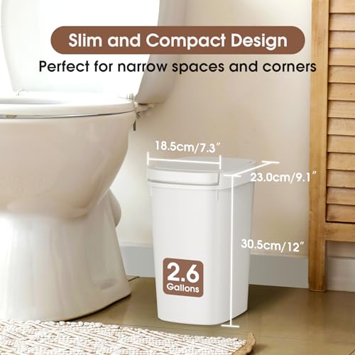 CEROELDA 3 Pack Slim Bathroom Trash Cans with Press Top Lid, 10L/2.6 Gal