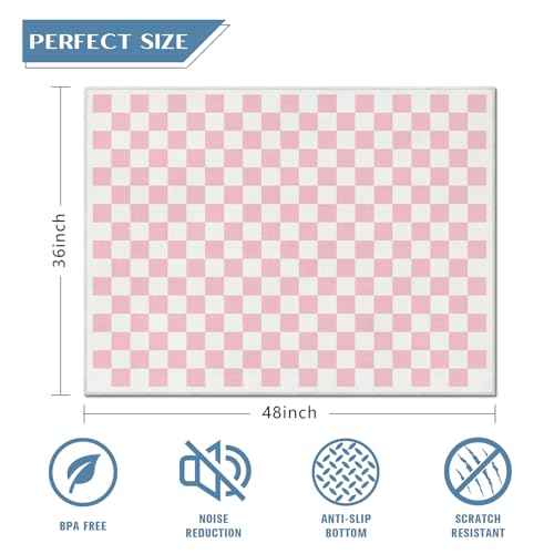Office Chair Mat for Hardwood Floor Pink Checkered 48"x60" Computer Gaming Chair Mat Anti-Slip Office Rugs Floor Protector for Rolling Chairs Under Desk Rug for Home Office