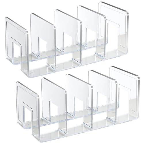 SAYEEC Acrylic File Holder, Clear File Sorter Desk File Organizer, Sturdy Desktop File Folder Organizer Rack for Envelopes Mail Letter Paper Notebook Electronics Office Supplies (4 Sections, 2 Pack)