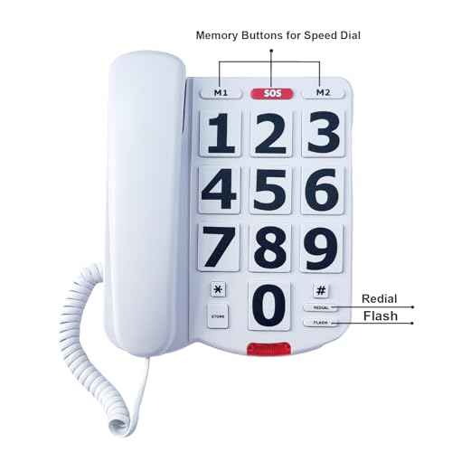 Corded Big Button Landline Phones for Seniors Home, Single Line Easy to Read Desk Telephone for Visually and Hearing Impaired Old People, Wired Extra Louder Ringer Home Phone