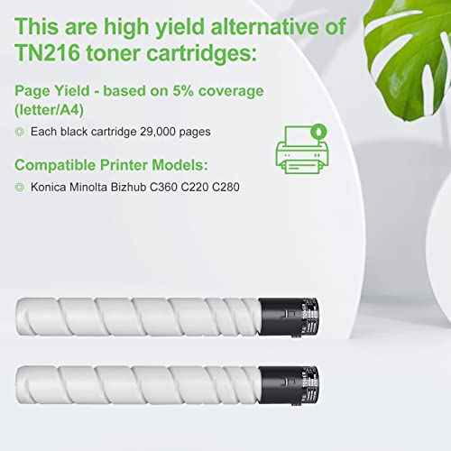 TN216 TN-216 TN 216 TN319 TN-319 TN 319£¨A11G131£© Compatible Toner Cartridge Replacement for Konica Minolta Bizhub C360 C220 C280, Large Capacity 29,000 (Black, 2-Pack)