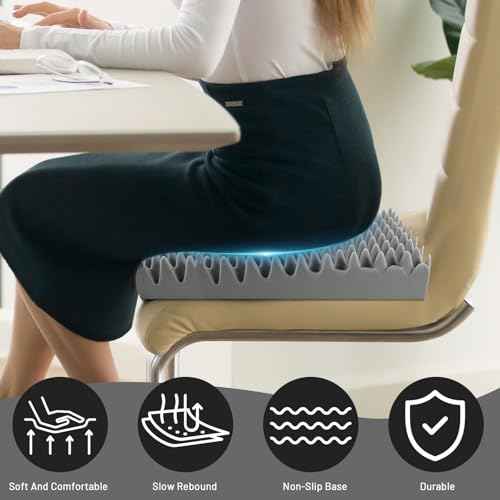 Egg Crate Seat Cushion Foam Pad ? Relieves Back, Sciatica, Tailbone & Hip Pressure for Long Sitting ? Ideal for Office Chair, Wheelchair, Recliner, Car Seat ? 18x16x4 Inch, Gray