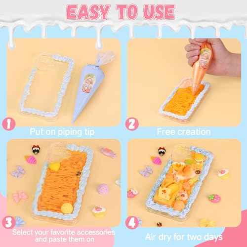 Cream Glue, 3PCS White Whipped Cream Glue Kit (Each 100g) with 6PCS Piping Tip, DIY Phone Case Kit for Decoration Craft Gift Fun for Birthday, Christmas