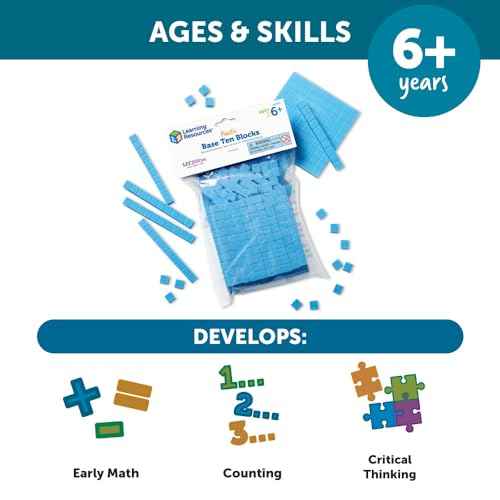 Learning Resources Base Ten Blocks Smart Pack - 121 Pieces, Ages 6+, Grades 1+, Math First Grade Games, School Supplies