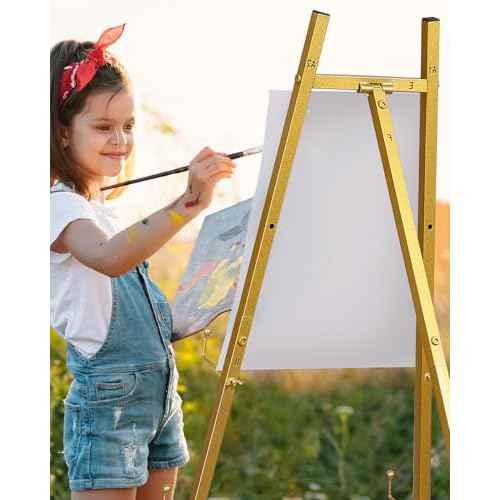 Gold Easel Stand for Wedding Signs with Adjustable Chain, Heavy Duty Metal Display Stand for Art, Welcome Signs, Posters, Pictures, Paintings,Posters & Commercial Display