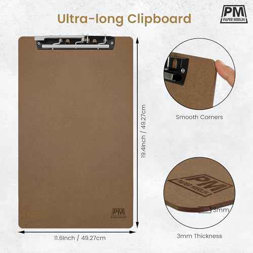 Paper Merlin Ledger Clipboards 19'' x 11'' - MDF 11x17 Clipboard with Large Clip Extra Writing Space for Your Paper (3 Pack)