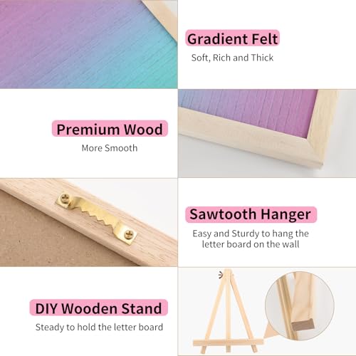 Felt Letter Board 10x10 Inch with Stand - Green Pink Changeable Sign for Home & Party Decor