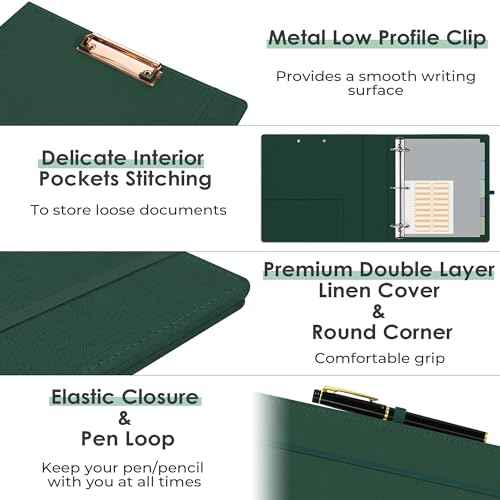 EYROZILL 3 Ring Binder 2 Inch, Binder for Letter Size (11" x 8.5") with 5 Tab Dividers, File Folder Labels and Low Profile Clipboards, Blackish Green