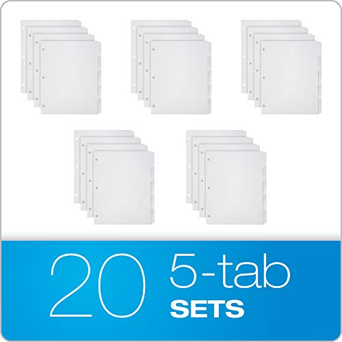 Oxford 5-Tab Binder Dividers Pack of 20 Sets (100 White Dividers, 3-Hole Punched)