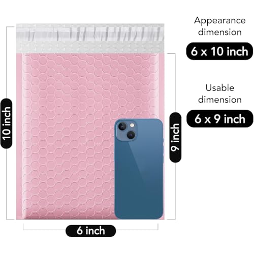 Fuxury Pink Bubble Mailers 6x10 Inch 100 Pack Self Seal Padded Envelopes