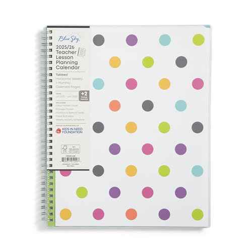 Blue Sky 2025-2026 Weekly and Monthly Academic Year Teacher Lesson Planner Calendar, July 2025 - June 2026, 8.5" x 11", Flexible Cover, Wirebound, Laminated Tabs, Storage Pocket, Dots
