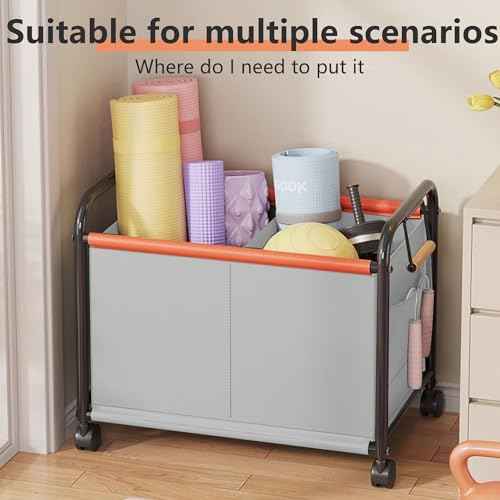 Children's Organizer With Wheels for Bedrooms, Playrooms - Holds Toys, Books, Clothes, Snacks - 360 Steering Wheels, Metal & Oxford Cloth Boxes (White, Small Size)