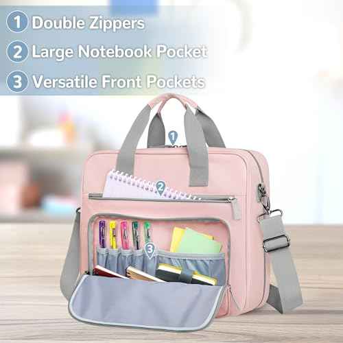 Yarwo 3 Ring Zipper Binder with Binder Pouch, Expanding File Organizer with Padded Sleeve Fit for 14 Inch Laptop, Portable Document Organizer Bag for Home, College, Office Supplies, Pink