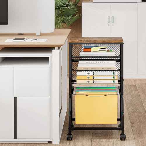 Rolling File Cart,Under Desk Organizer on Lockable Wheels and Mesh Sliding Trays Multi-Functional Rolling Clutter Cart for Office, Home, School (Black, 5 Tier)