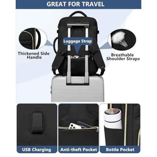 Carry On Women Travel Backpack: TSA Flight Approved Personal Item Backpacks Large 40L Waterproof Luggage Suitcase Backpack Fit 17 Inch Laptop Weekender Overnight Traveling Bag with USB Charge Black