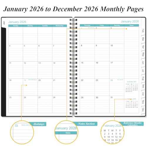Planner 2026 - A5 Weekly & Monthly Planner Spiral Bound, January 2026 - December 2026, with Flexible Cover, Tabs, Inner Pocket, 6.4" x 8.5", Black