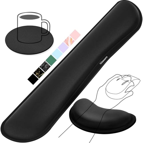 Gimars Black 3-Piece Gel Memory Foam Keyboard, Mouse & Coaster Set - Ergonomic Wrist Support for Office & Gaming