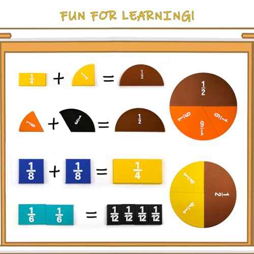12 Sets Fraction Bars Include 6 Sets Fraction Tiles and 6 Sets Fraction Circles for Math Classroom Foam Fractions Manipulatives Math Manipulatives for Home School Supplies