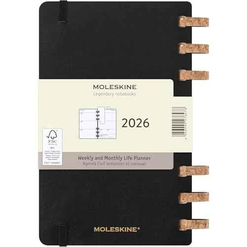 Moleskine Spiral 12 Month 2026 Solar Year Planner, Soft Cover, Large (5" x 8.25"), Black, 200 pages