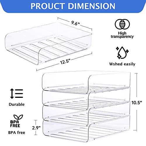 Set of 4 Office Organization and Storage, Clear PET Letter Tray Desk Organizer, Stackable Paper Tray Organizer for Desk Accessories, Notes, Pens, File Paper, Document