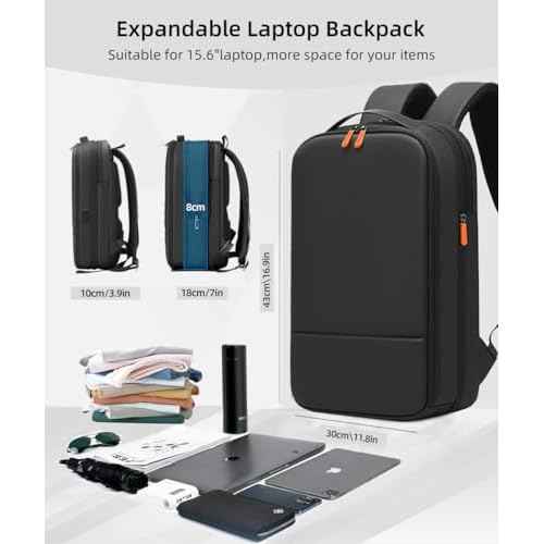 Business Backpack for Men 15.6 inch Expandable Slim Laptop Backpack With USB Charger Port Waterproof Anti-Theft Professional Work Computer Bag Hard Shell Backpack-Black