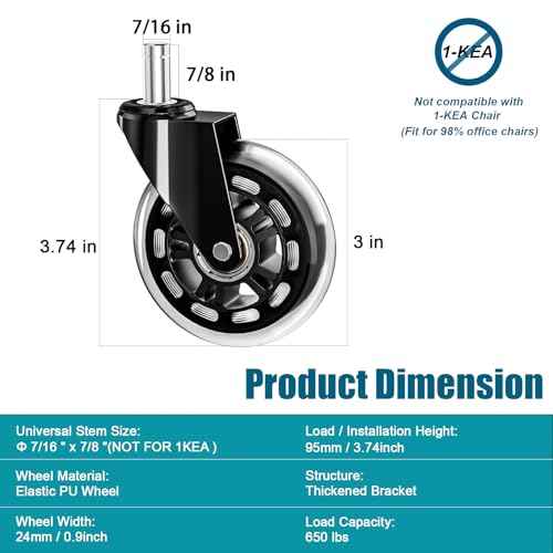 10 Packs TESUMI Office Chair Wheels 3 Inch Roller Blade Wheels Caster Replacement, Clear Wheel, Universal Fit Stem Heavy Duty Quiet Smooth Gaming Office Desk Chair Caster Wheels for Variouus Floor