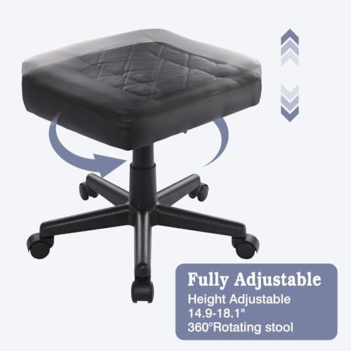 VECELO Under Desk Footrest, PU Ergonomic Foot Rest with Wheels, Comfort Padding, Height Adjustable for Relieving Leg Pain, Stiffness, Black