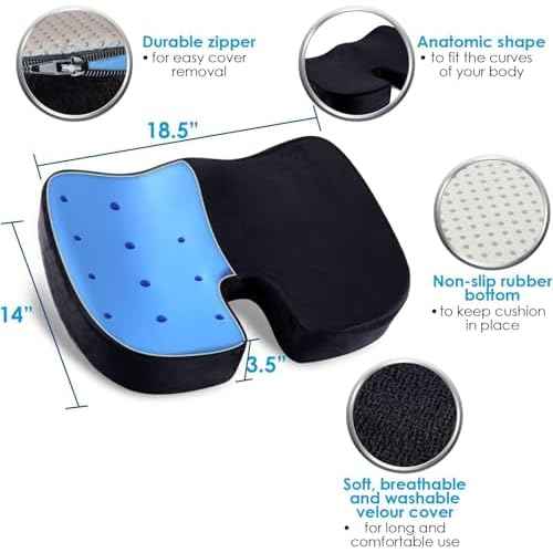 Memory Foam Seat Cushion & Lumbar Support Pillow for Office Chair Car Wheelchair Orthopedic Chair Pad and Back Cushion with Adjustable Straps for Lower Back, Tailbone, Sciatica, Hip Pain Relief