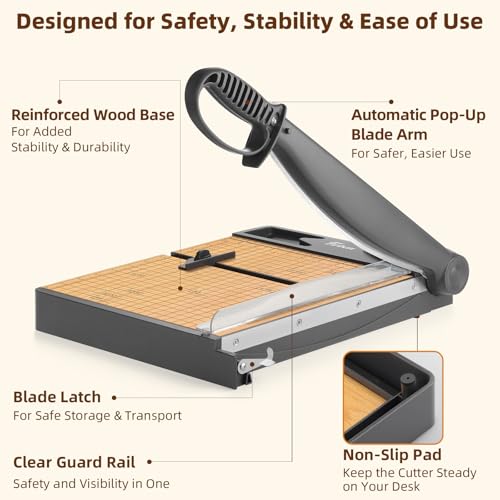 Firbon 12-Inch Heavy Duty Wood Guillotine Paper Cutter with Steel Blade