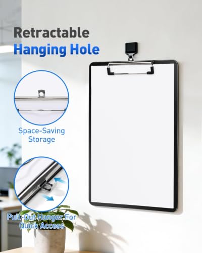 Dynta 10 Pack Plastic Clipboard 8.5x11 with Low-Profile Clip Black - Includes Hanging Loop