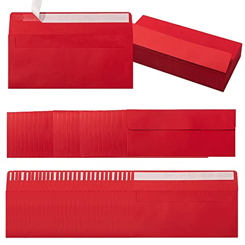 Wishop 100 Pack Colorful #10 Business Envelopes Red 4.13 x 9.49 Inches
