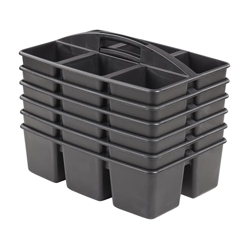 ECR4Kids 6-Compartment Large Caddy, Storage Organizer, Black, 6-Pack