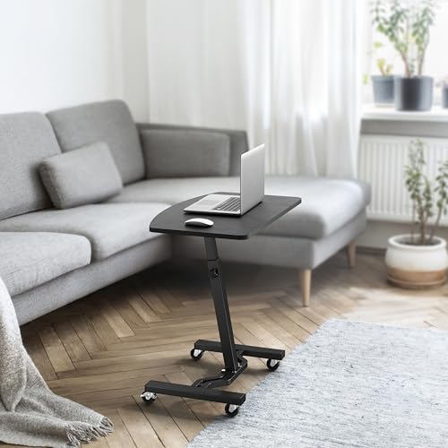 SHW Mobile Height Adjustable Laptop Cart with Lockable Wheels – Black, 15" x 25"
