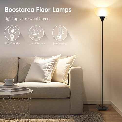BoostArea Floor Lamp, 70.1¡± Tall Lamp, LED Black Floor Lamp, E26 Base, Eye-Caring, Modern Torchiere Floor Lamps for Living Room, Bedroom, Office£¨Bulbs not Included£©