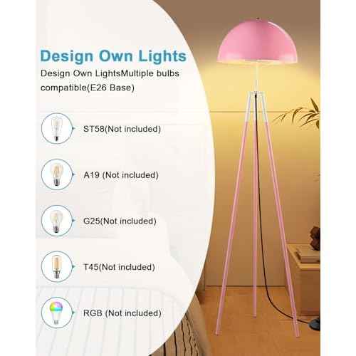 Lightdot 67IN LED Tripod Floor Lamp, Mid Century Standing Lamps, Industrial Floor Lamp for Living Room, Bedroom, Study Room and Office, Arc Shade with E26 Base-Pink