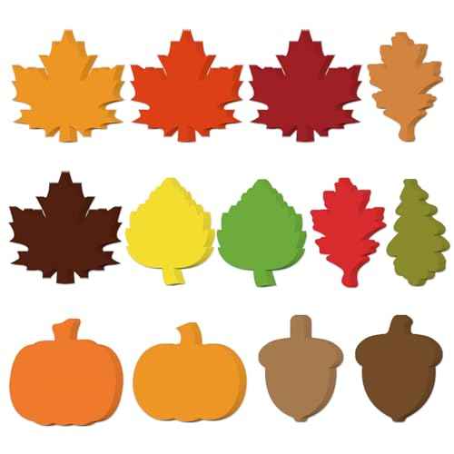 MixTeach 195 Pcs Fall Leaf Cutouts 4" Paper Leaf Cutouts Autumn Multiple Styles Maple Leaves Pumpkin Acorn Die Cut Classroom Decor for Thanksgiving Bulletin Board School Craft Party Wall Decoration