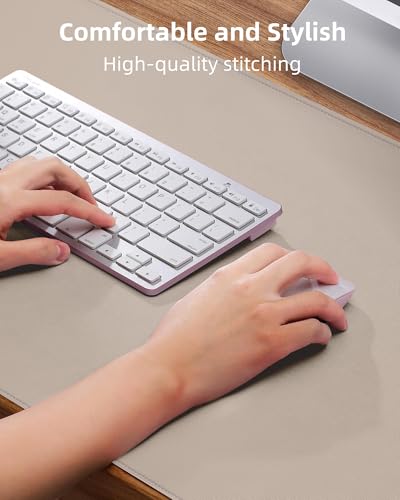 AFIING Beige Desk Pad Protector 23.6x13.7 Inches Waterproof Non-Slip PU Leather