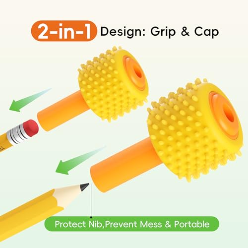 ELETIUO 4 in 1 Sensory Fidget Pencil Topper with Textured Spinners - Red+Blue, Blue+Yellow, Yellow+Orange, Green+Purple - Stress Relief & Focus Tool for ADHD & Autism