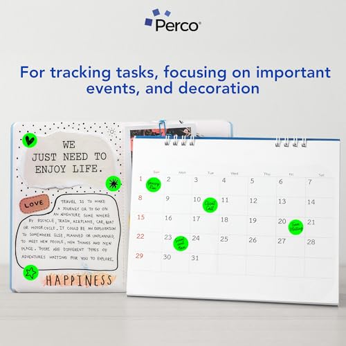 Perco Neon Green 1-Inch Circle Dot Sticker Roll - 1,000 Labels, Easy Tear, Strong Adhesive, USA Made