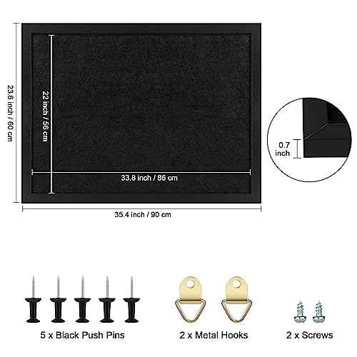 TORASO Cork Board Bulletin Board, 23.5" X 35.5" Cork Boards for Walls with Pins, Eye Bolts, gaskets, Screws, Pin Board for Office, School and Home (BK,60x90cm,1p)